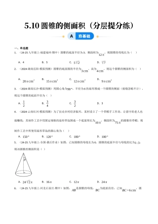 九年级数学下册（鲁教版）5.10圆锥的侧面积（分层提分练）（学生版）.docx