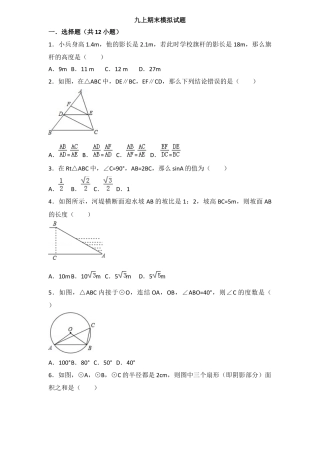 -鲁教版数学九年级上册期末模拟试题.docx