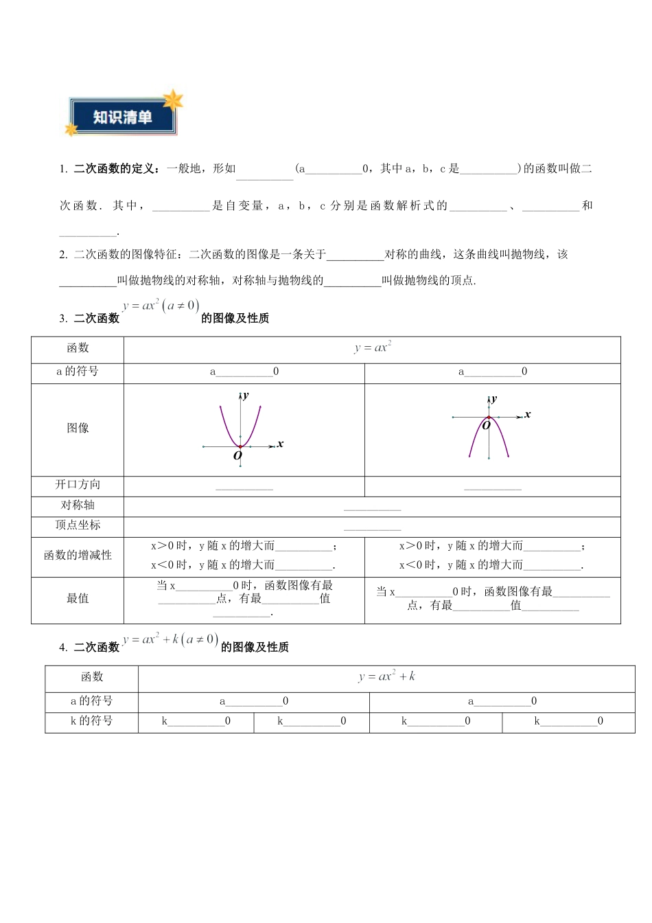 九年级数学上册（鲁教版）第三章 二次函数（含14种题型）（知识清单）（考试版）.docx_第2页