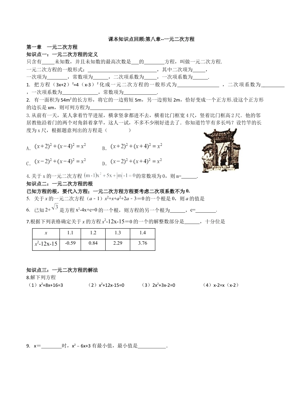 八年级数学下册（鲁教版）第八章--一元二次方程知识点回顾.docx_第1页