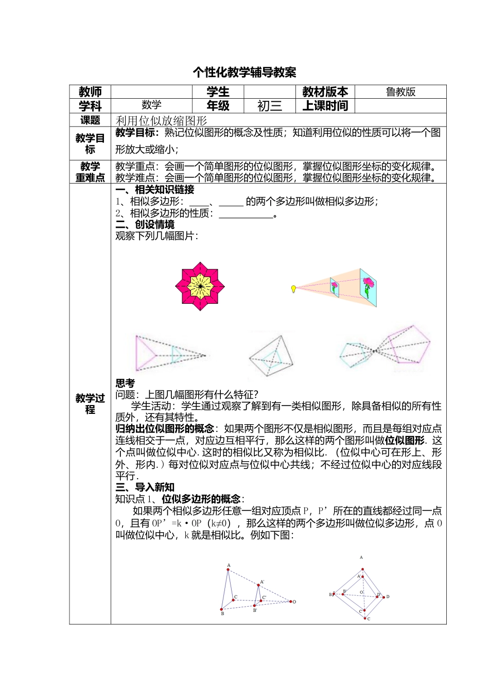 9.9利用位似放缩图形教案-鲁教版（五四制）八年级数学下册.doc_第1页