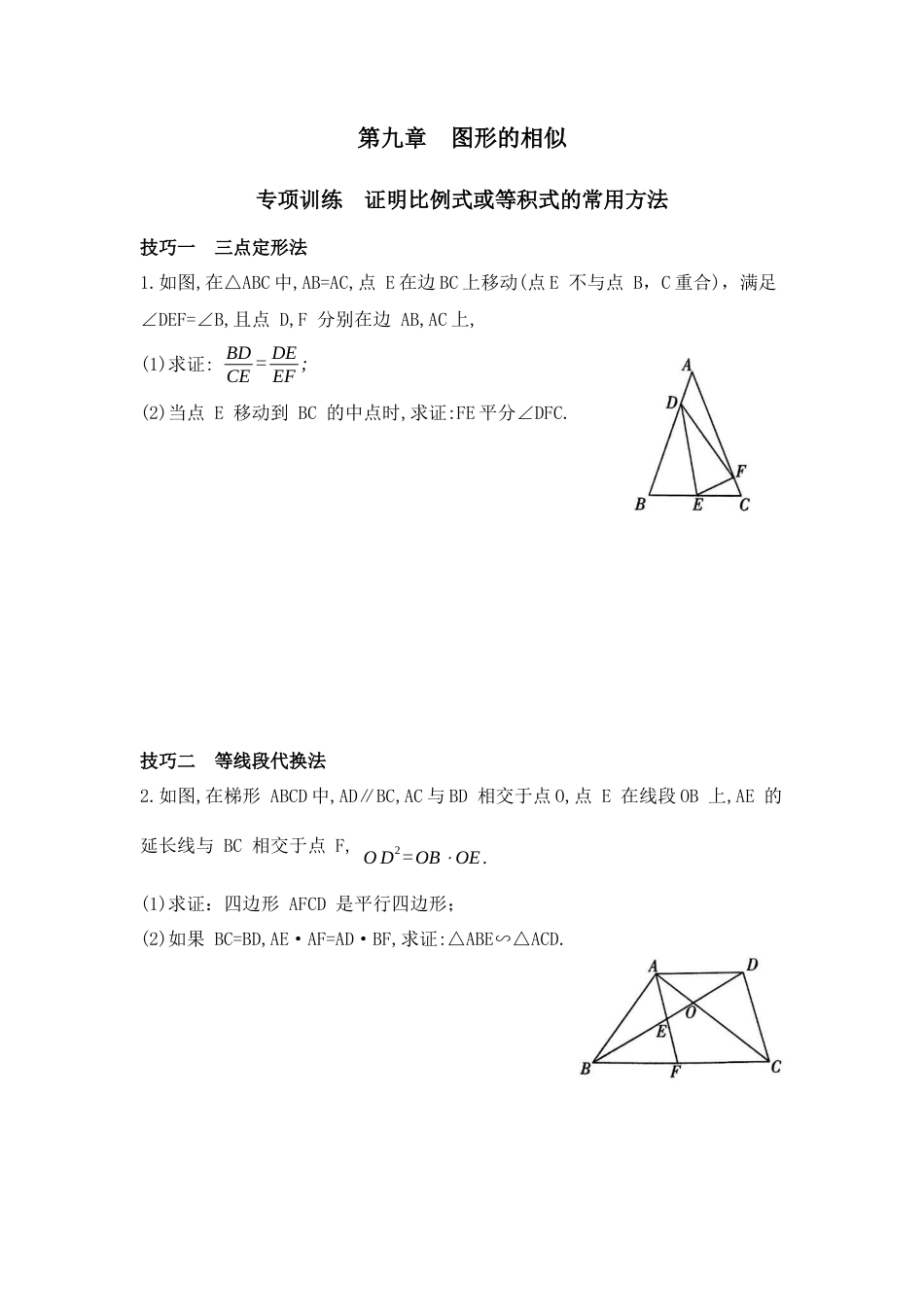 八年级数学下册（鲁教版）第九章  图形的相似 专项训练 证明比例式或等积式的常用方法.docx_第1页