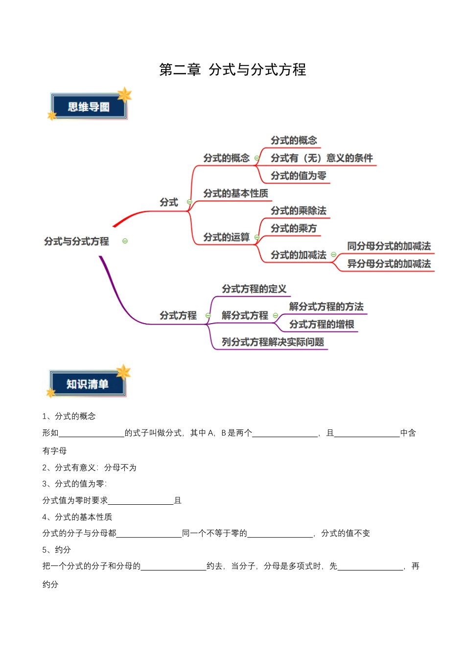 八年级数学上册（鲁教版）第二章知识总结 分式与分式方程（考试版）.docx_第1页