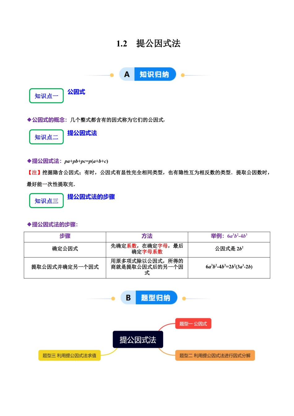 【分层作业】鲁教版数学八年级上册1.2  提公因式法（解析版） .docx_第1页