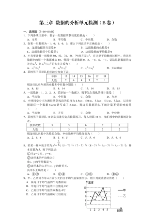 第三章 数据的分析 单元检测 （B卷）鲁教版数学八年级上册.docx