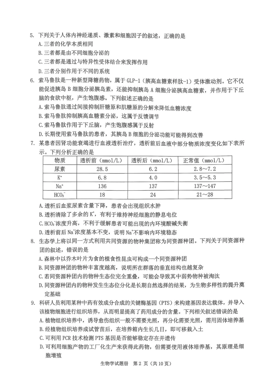 2026年抚顺市普通高中应届毕业生高考模拟考试 生物试题（含答案）.pdf_第2页