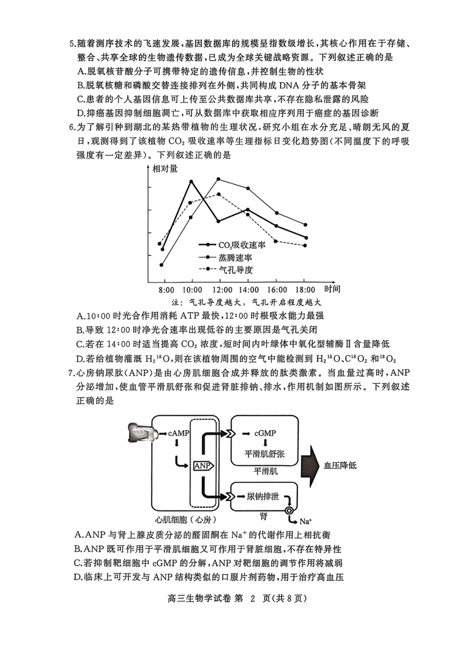 湖北黄冈2026届高三下学期3月模考（二模）生物试卷+答案.pdf_第2页