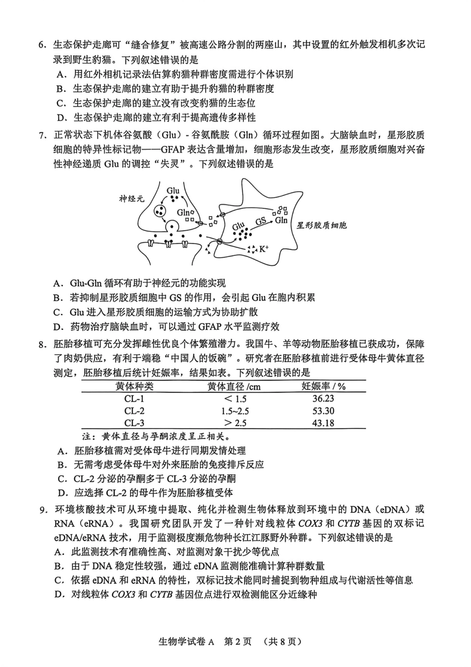 2026 年广州市普通高中毕业班综合测试（一）生物试题.pdf_第2页