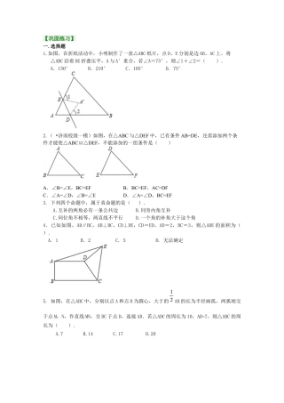 《全等三角形》全章复习与巩固（提高）巩固练习-初中数学八年级上册（华东师大版）.docx