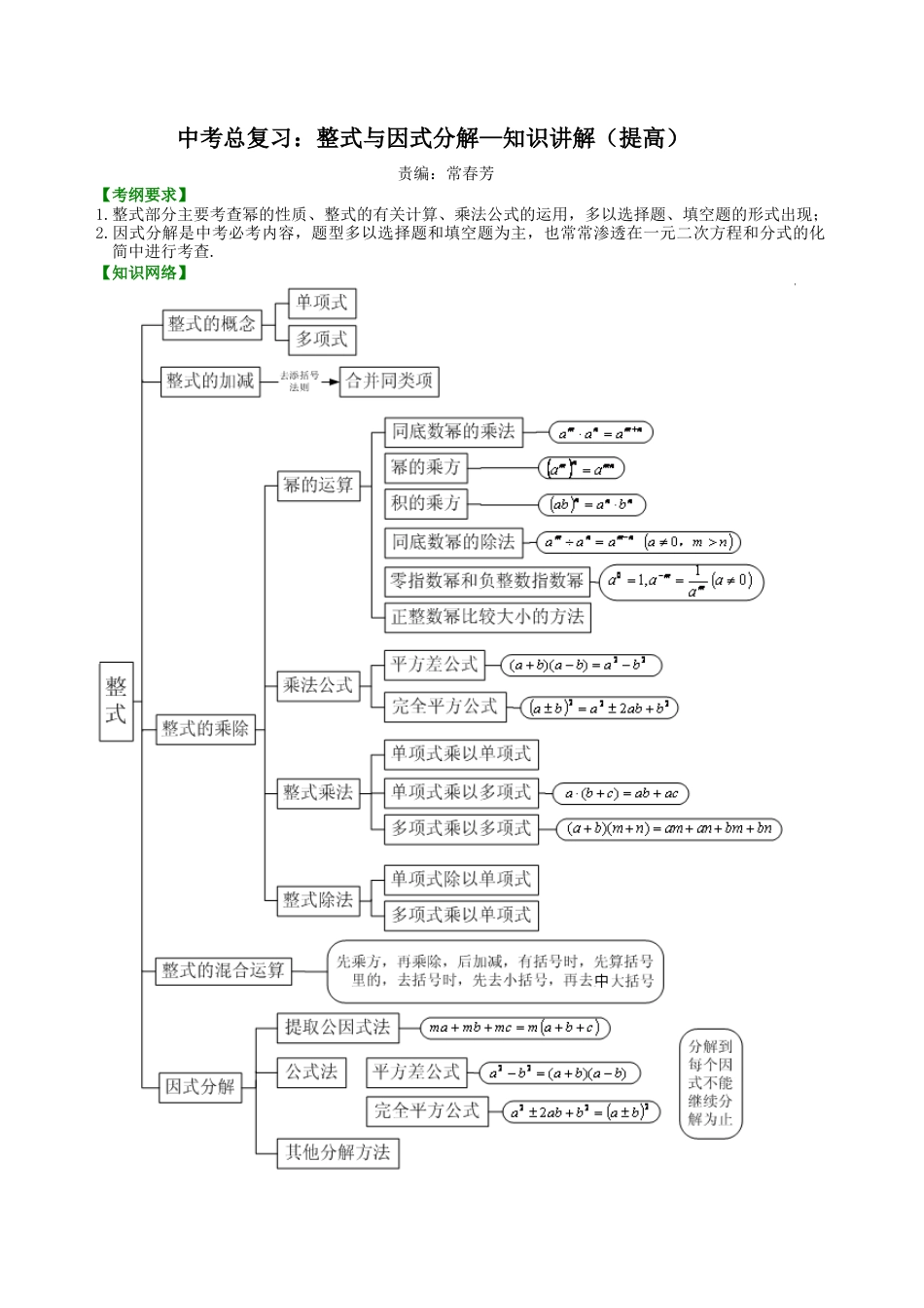 中考总复习：整式与因式分解--知识讲解（提高）(1)（华东师大版）.doc_第1页