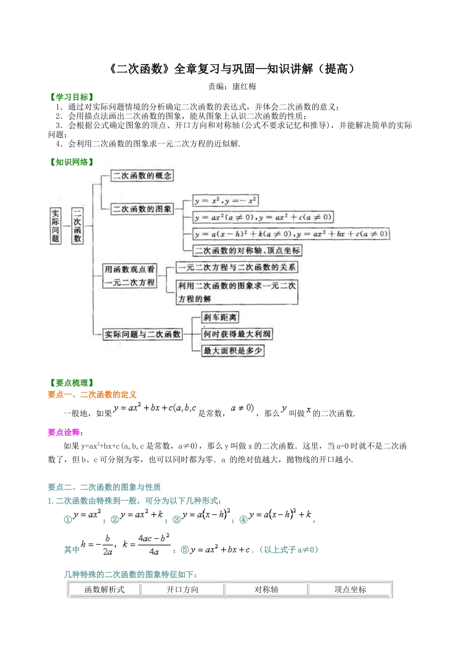 《二次函数》全章复习与巩固—知识讲解（提高）-初中数学九年级下册（华东师大版）.doc_第1页