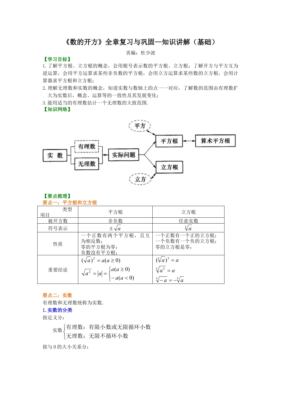 《数的开方》全章复习与巩固--知识讲解（基础）-初中数学八年级上册（华东师大版）.doc_第1页