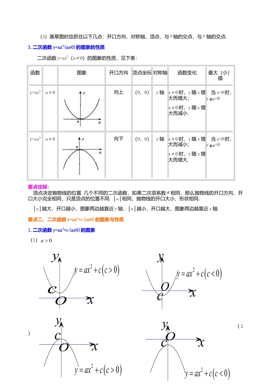 二次函数y=ax²(a≠0)的图象与性质—知识讲解（提高）-初中数学九年级下册（华东师大版）.doc_第2页