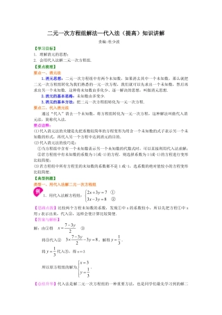 二元一次方程组解法（一）--代入法(提高) 知识讲解-初中数学七年级下册（华东师大版）.doc