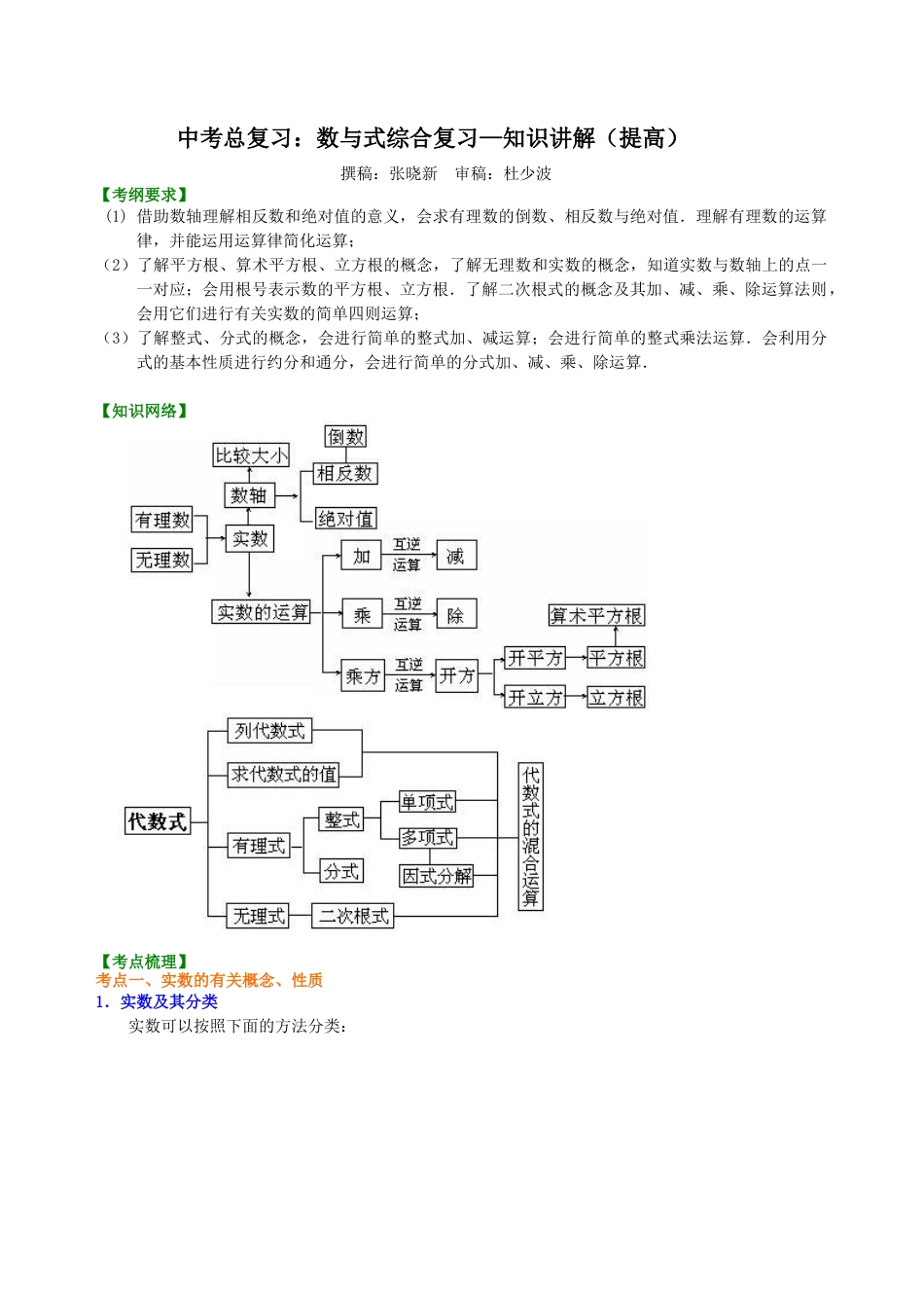 中考总复习：数与式综合复习--知识讲解（提高）（华东师大版）.doc_第1页
