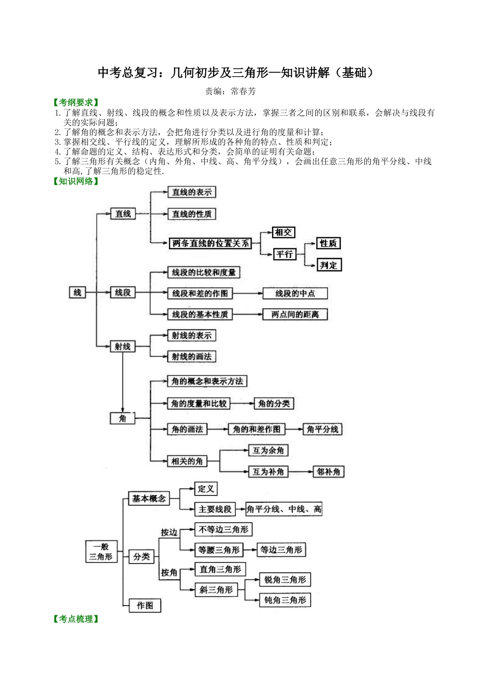 中考总复习：几何初步及三角形--知识讲解（基础）（华东师大版）.doc_第1页