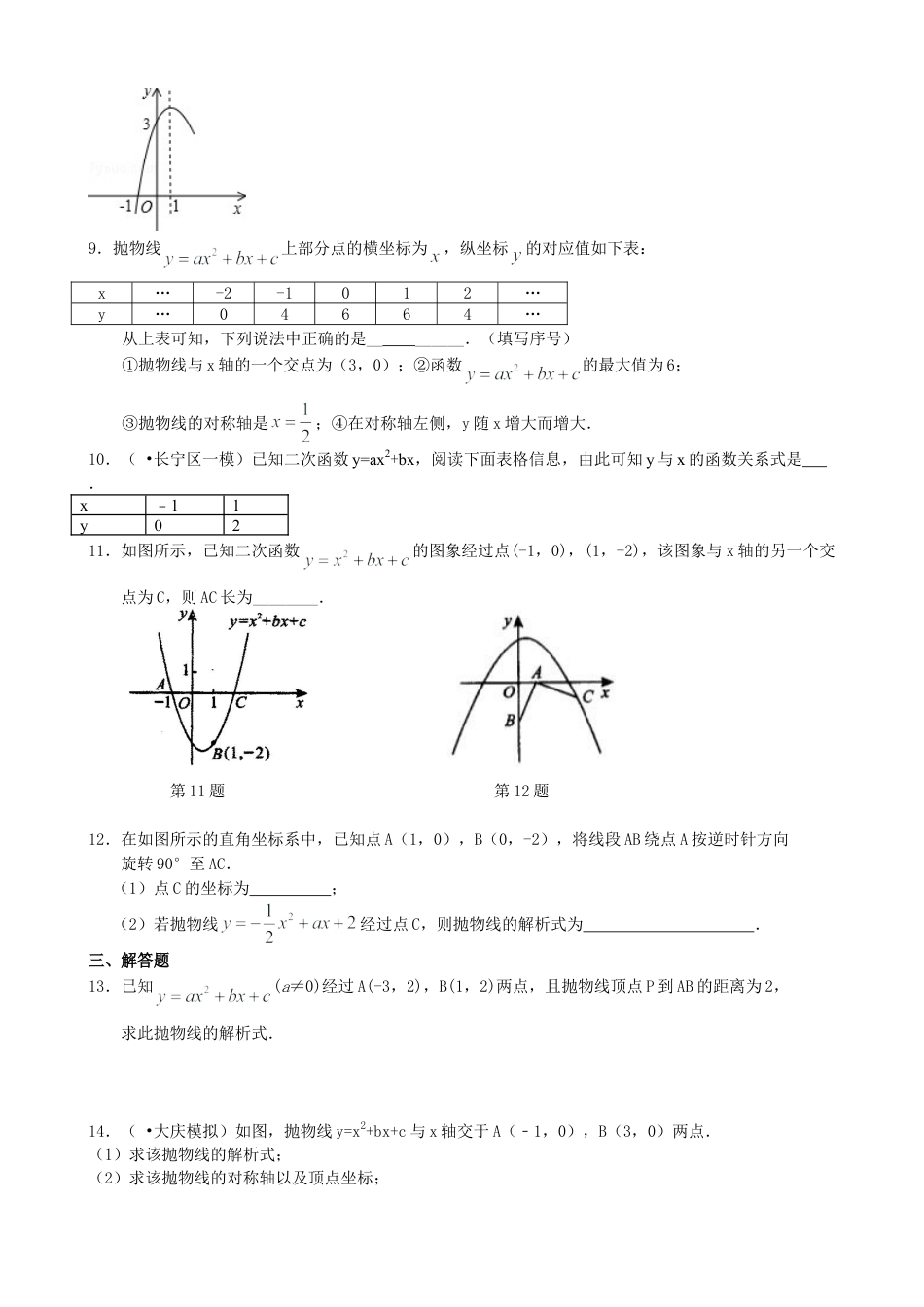 待定系数法求二次函数的解析式—巩固练习（提高）-初中数学九年级下册（华东师大版）.doc_第2页