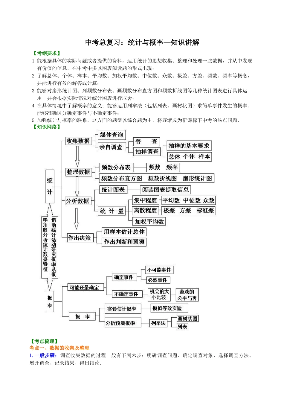 中考总复习：统计与概率--知识讲解（华东师大版）.doc_第1页