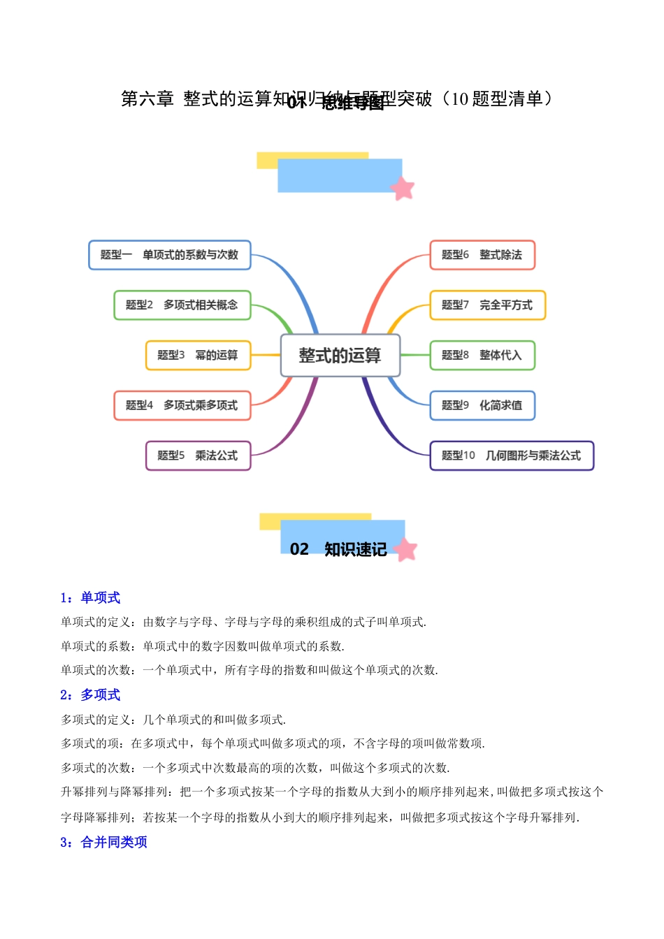 北京版初中数学七年级下册-第六章 整式的运算知识归纳与题型突破（10题型清单）（学生版）.docx_第1页