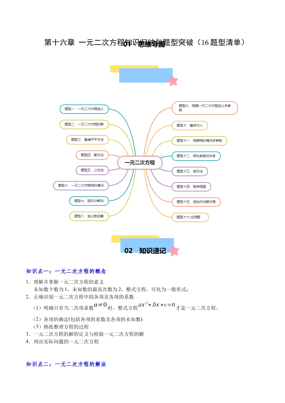 八年级数学下册（北京版）第十六章 一元二次方程知识归纳与题型突破（16题型清单）（学生版）.docx_第1页