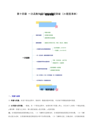 八年级数学下册（北京版）第十四章 一次函数知识归纳与题型突破（20题型清单）（学生版）.docx