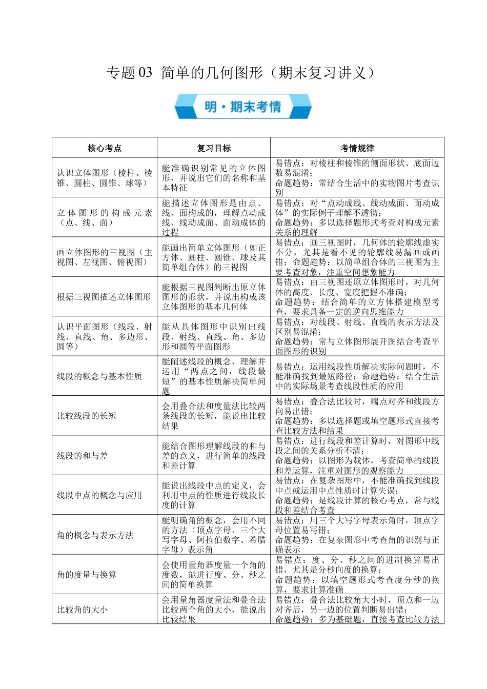 七年级数学上册（北京版）专题03 简单的几何图形（期末复习讲义）（原卷版）.docx_第1页