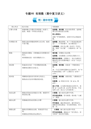 七年级数学上册（北京版）专题01 有理数（期中复习讲义）（教师版）.docx