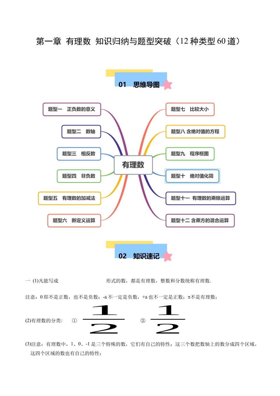 七年级数学上册（北京版）第一章  有理数  知识归纳与题型突破（12类题型60道） （学生版）.docx_第1页