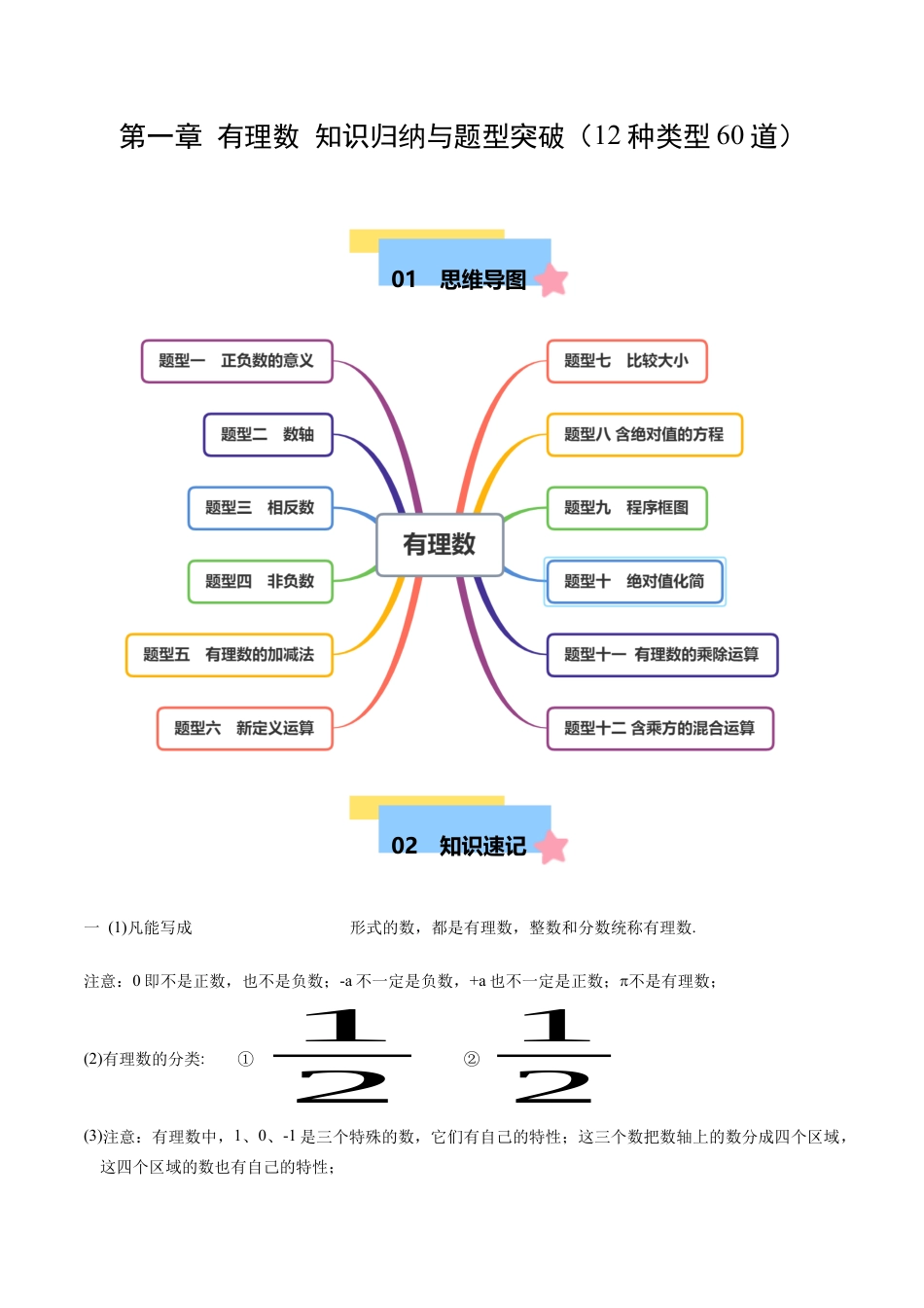 七年级数学上册（北京版）第一章  有理数  知识归纳与题型突破（12类题型60道） （教师版）.docx_第1页