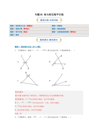七年级数学上册（北京版）专题06 角与相交线平行线（期末复习专项训练）（解析版）.docx