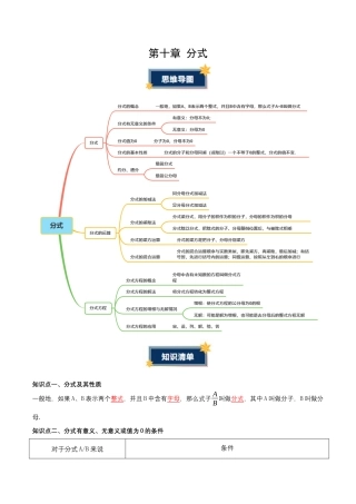 八年级数学上册（北京版）单元知识复习-第十章 分式（知识清单）（答案版）.docx