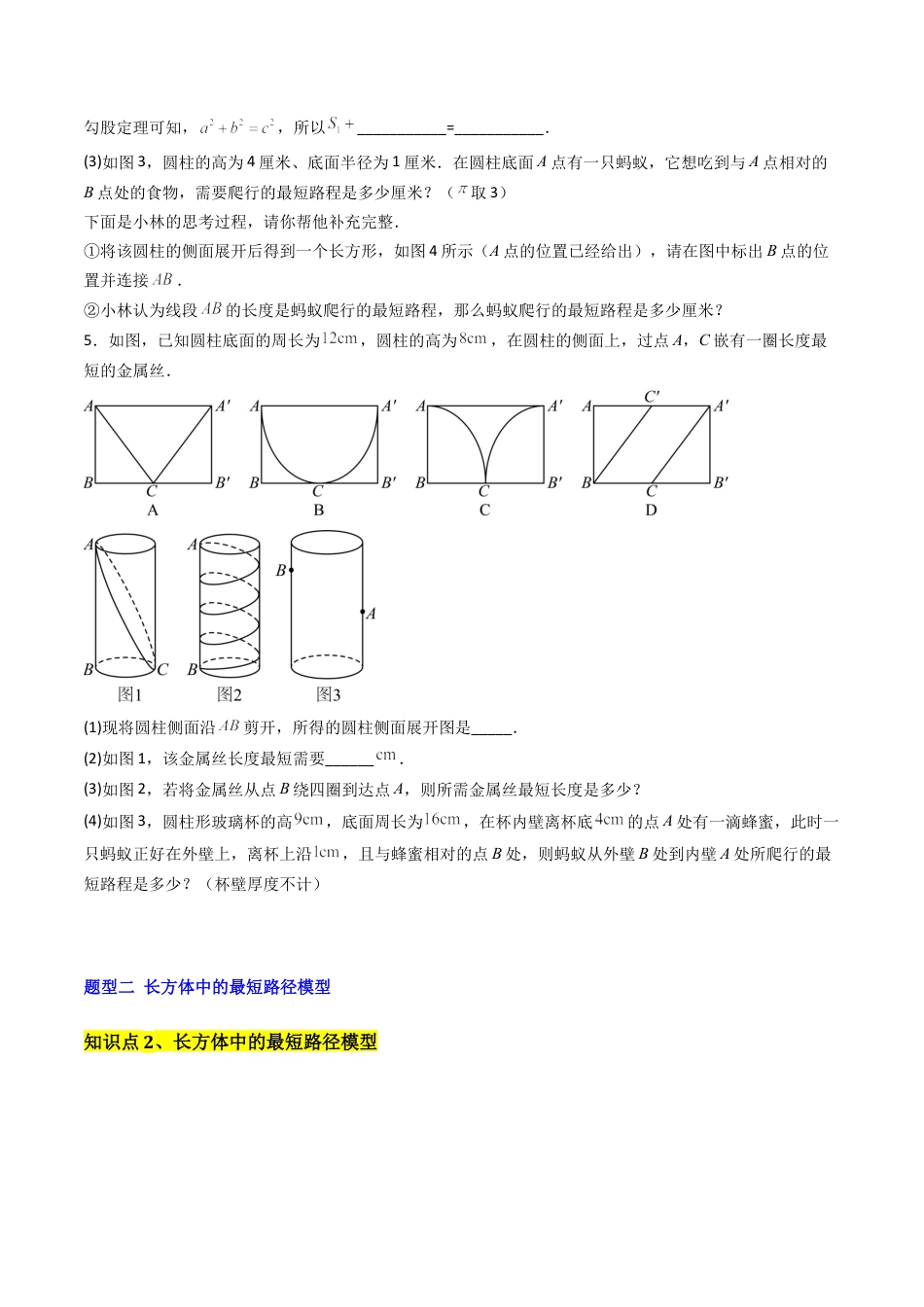 八年级数学上册（北京版）导学案-专题07 勾股定理中的最短路径问题9大题型（专项训练）（原卷版）.docx_第3页