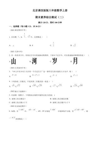 八年级数学上册期末素养综合测试（二）（原卷版）.docx