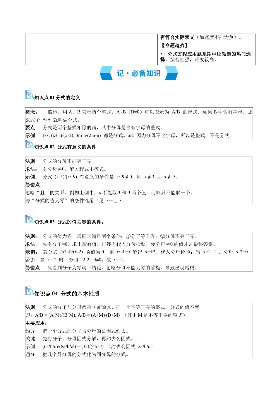 八年级数学上学期（北京版）期末模拟卷-专题01 分式（期中复习讲义）（教师版）.docx_第2页