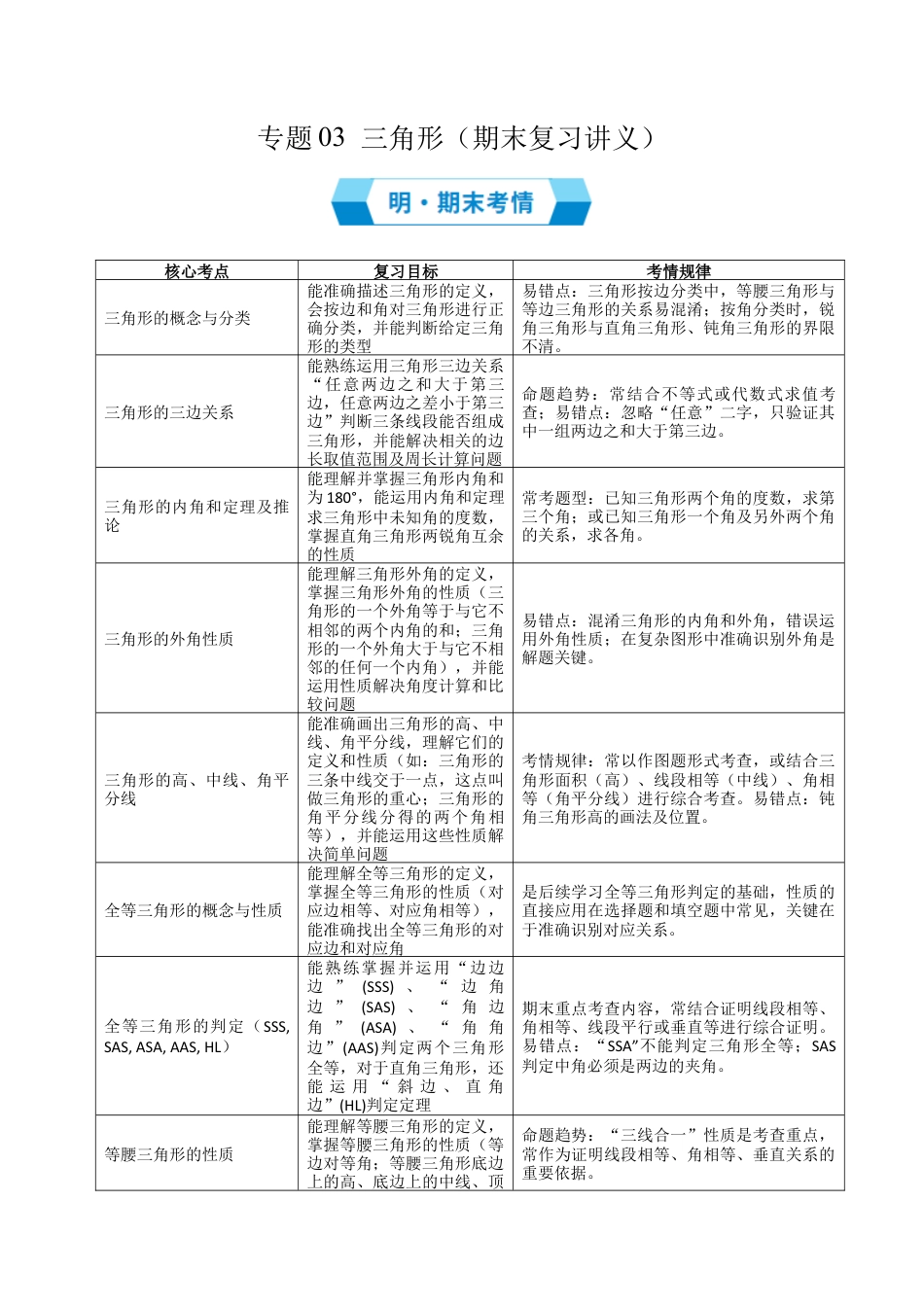 八年级数学上学期（北京版）期末模拟卷-专题03 三角形（期末复习讲义）（解析版）.docx_第1页