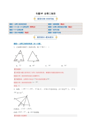 八年级数学上学期（北京版）期末模拟卷-专题05 全等三角形（期末复习专项训练）（解析版）.docx