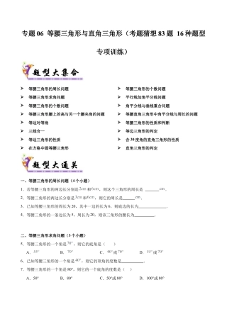 八年级数学上学期（北京版）期末模拟卷-专题06 等腰三角形与直角三角形（考题猜想83题 16种题型专项训练）(学生版).docx