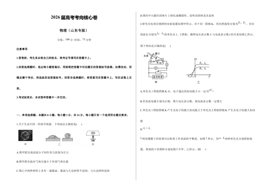 2026届高考预测模拟-物理考向核心卷·山东专版（Word版 含标准答案）.docx_第1页