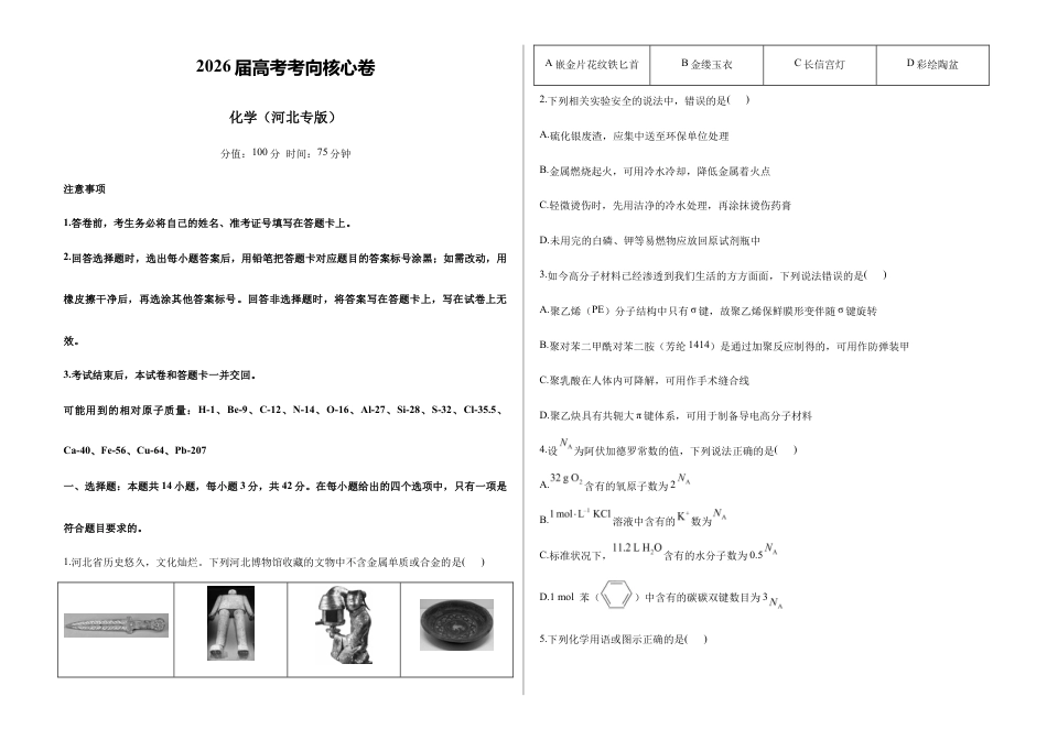 2026届高考预测模拟-化学考向核心卷·河北专版（Word版 含标准答案）.docx_第1页