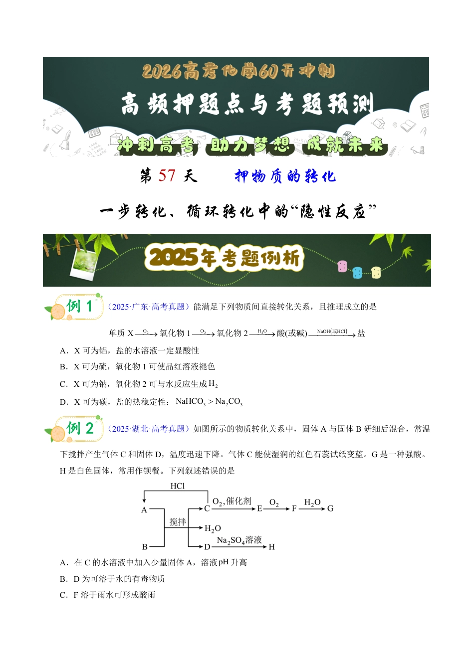 第57天  押物质的转化：一步转化、循环转化中的“隐性反应”（学生版）.pdf_第1页
