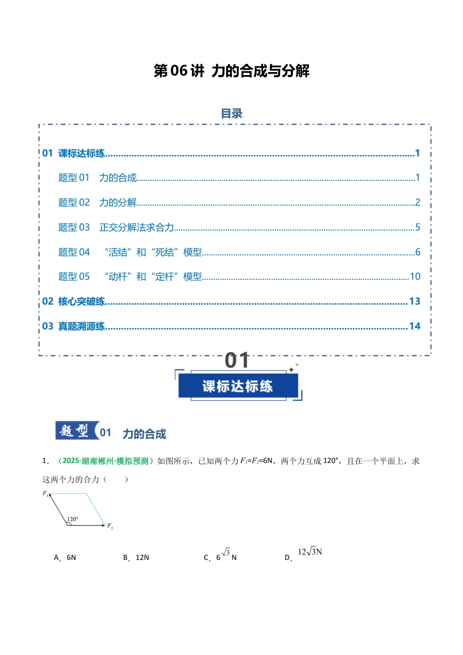 (含解析)第06讲 力的合成与分解(专项训练)(全国通用)2026年高考物理一轮复习讲练测.docx_第1页