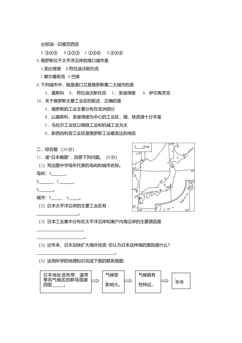 七年级下册地理第7章测试题.doc_第2页
