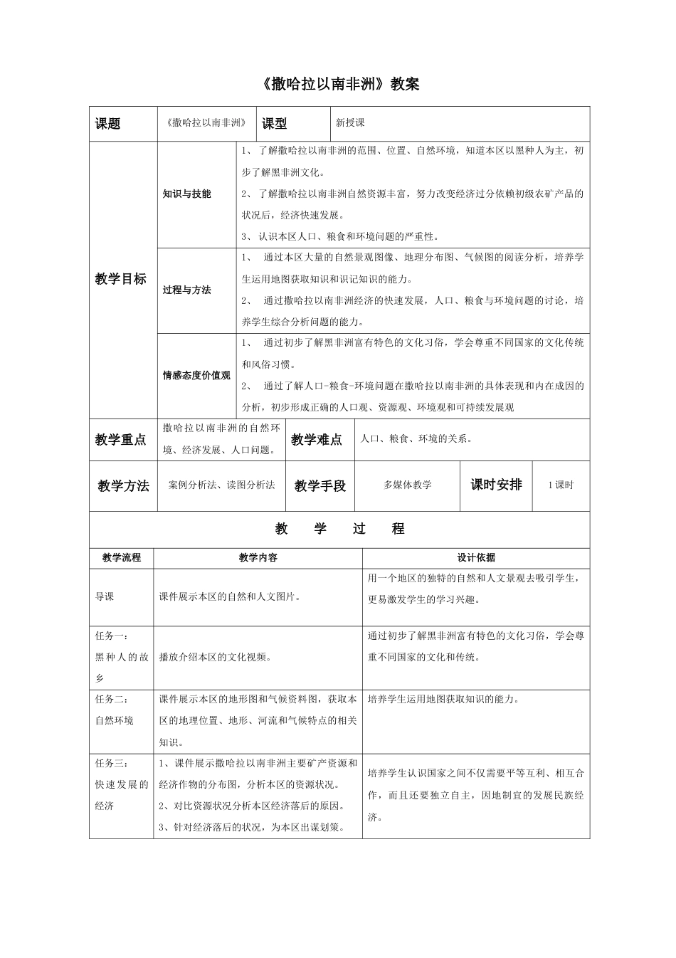 《撒哈拉以南非洲》教案3-人教版初中地理.doc_第1页