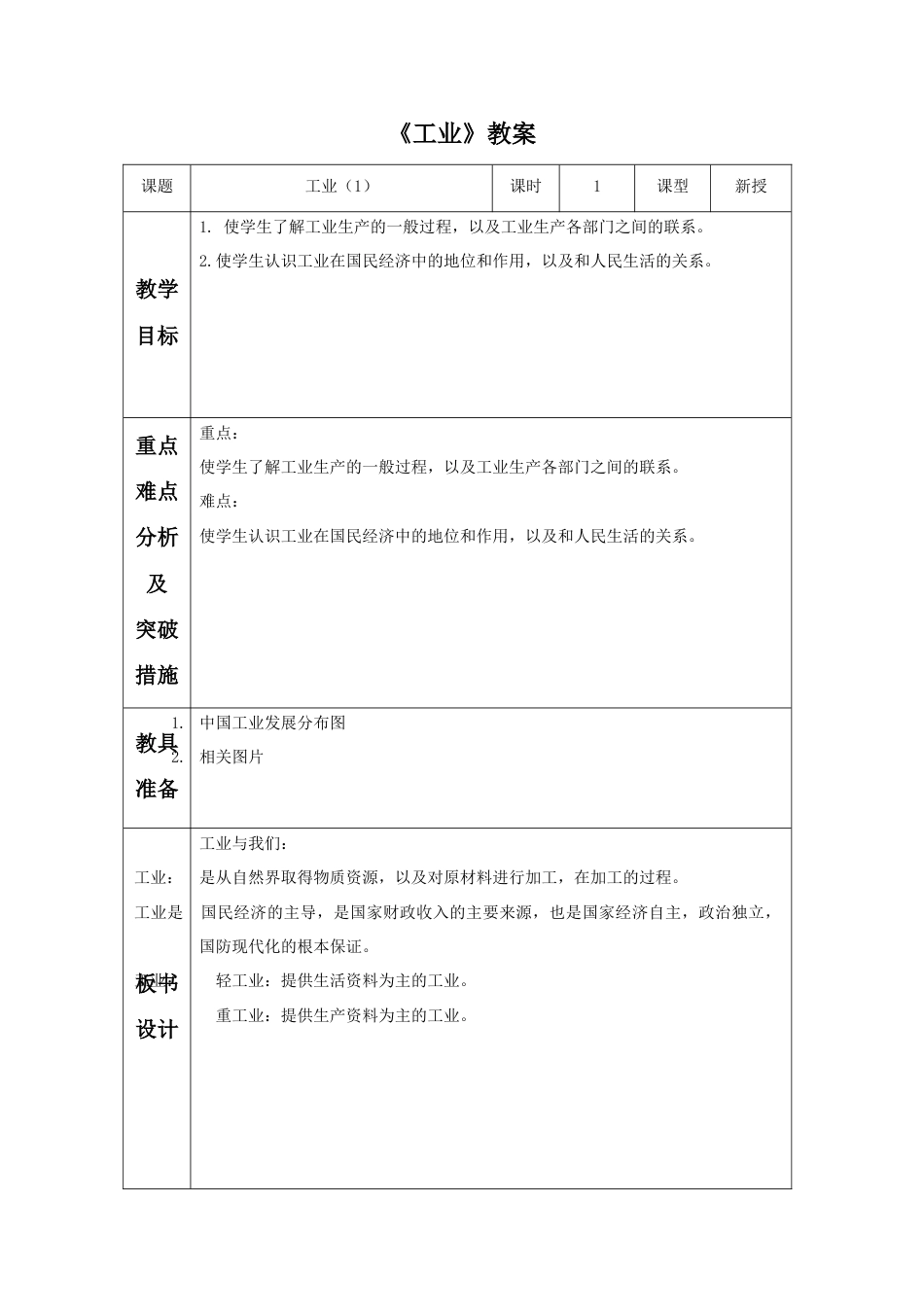 《工业》教案5-人教版初中地理.doc_第1页