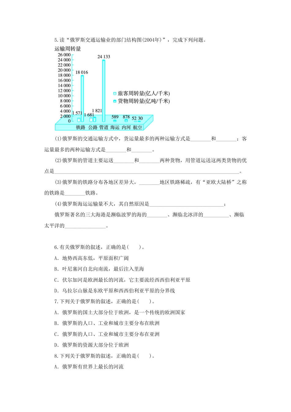 《俄罗斯》同步练习1-人教版初中地理.doc_第2页