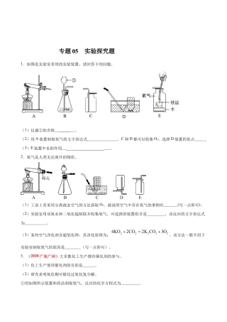 初三化学练习试卷-专题05  实验探究题（20题）（人教版）（原版试卷）.doc