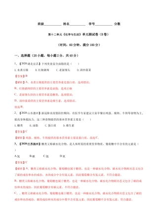 第十二单元 化学与生活肥单元测试卷（B卷提升篇）（含答案解析）-九年级化学下册同步单元AB卷（人教版）.doc