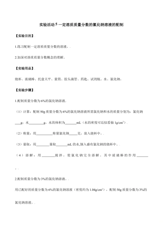 实验活动5 一定溶质质量分数的氯化钠溶液的配制-九年级化学下册同步分层作业（人教版）.doc