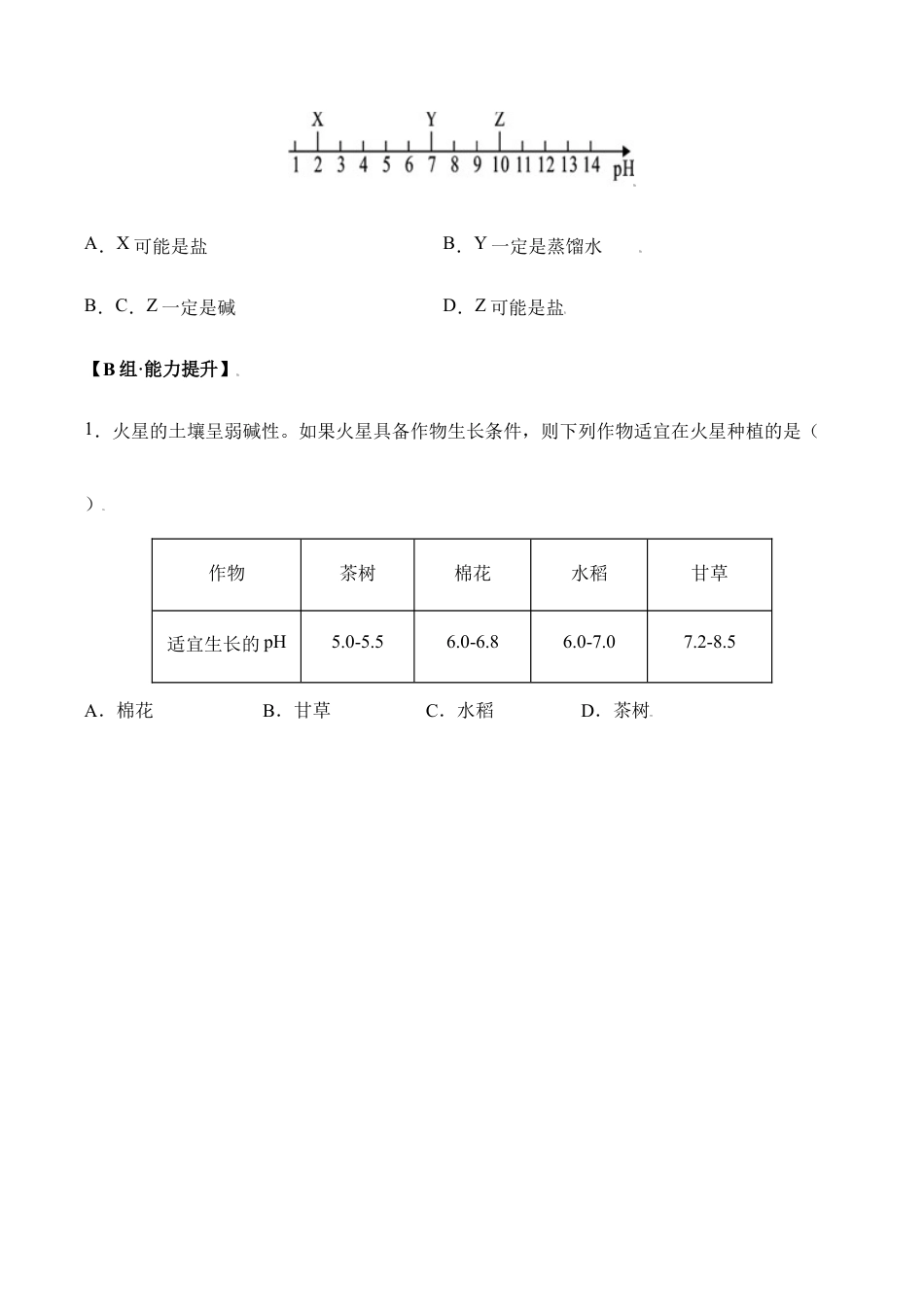 课题10.2.2 溶液酸碱度的表示方法--pH-九年级化学下册同步分层作业(人教版).doc_第2页
