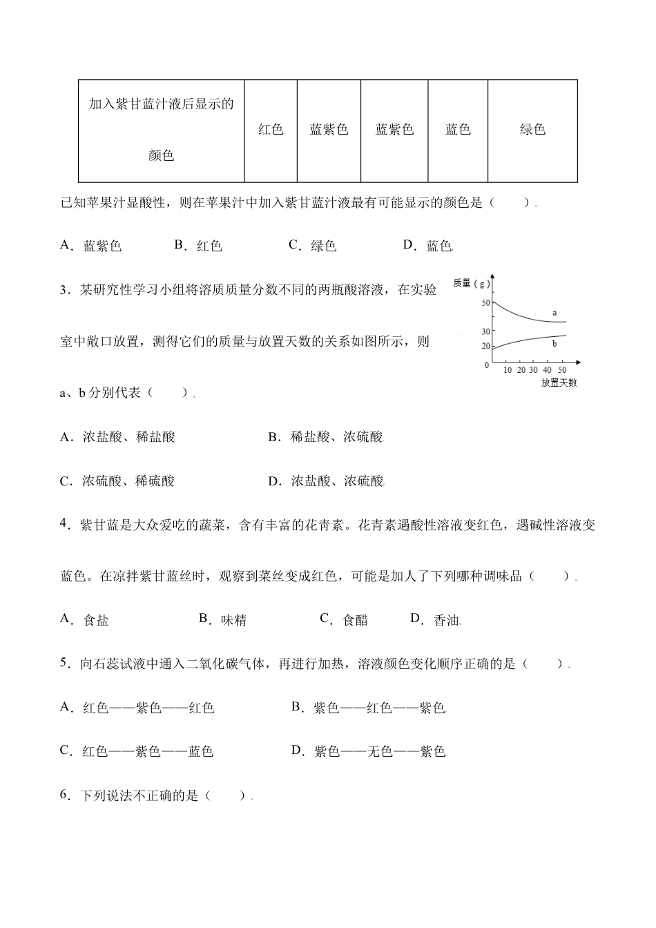 课题10.1.1 酸、碱与指示剂作用-九年级化学下册同步分层作业(人教版).doc_第3页